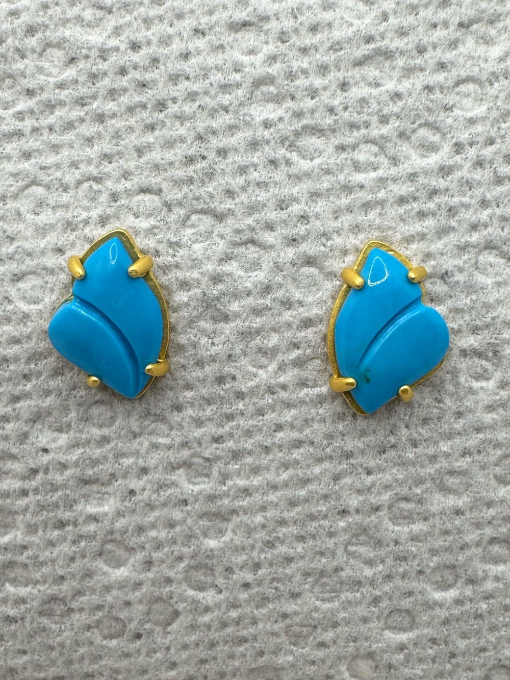 Gold-Trim Turquoise Blue Leaf Stud Earrings - Women Jewelry